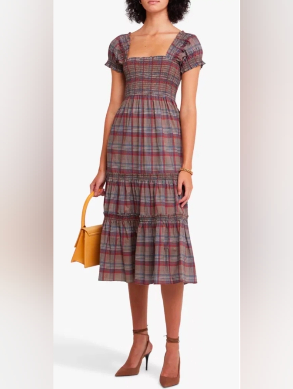 O. P. T.  Daphne Check Print Tiered Midi Dress